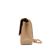Chanel Classic Double Flap Medium Raffia Stroh Beige GHW