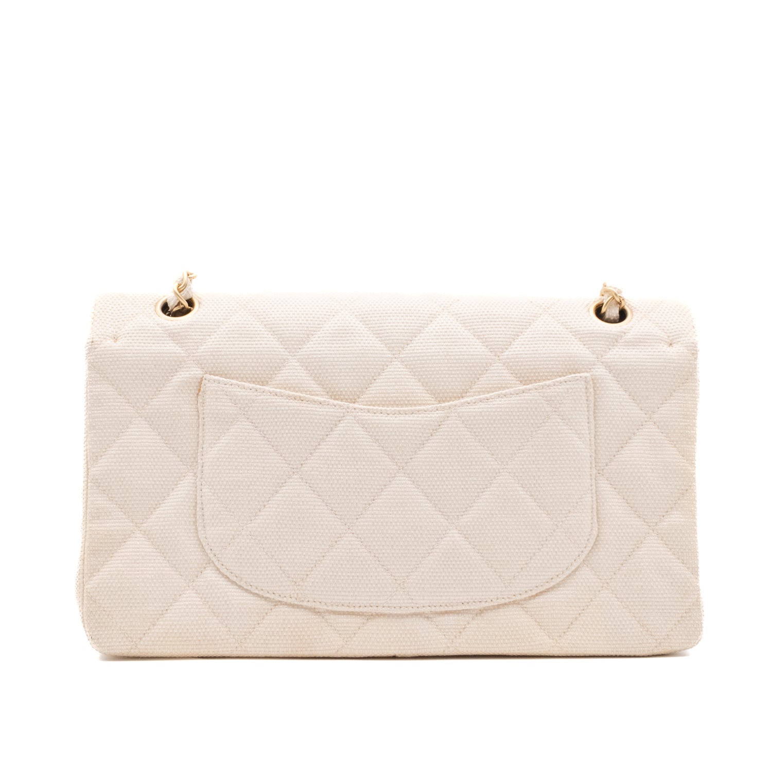 Chanel Classic Double Flap Medium Raffia Stroh Creme GHW