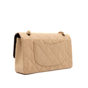 Chanel Classic Double Flap Medium Raffia Stroh Beige GHW