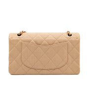 Chanel Classic Double Flap Medium Raffia Stroh Beige GHW
