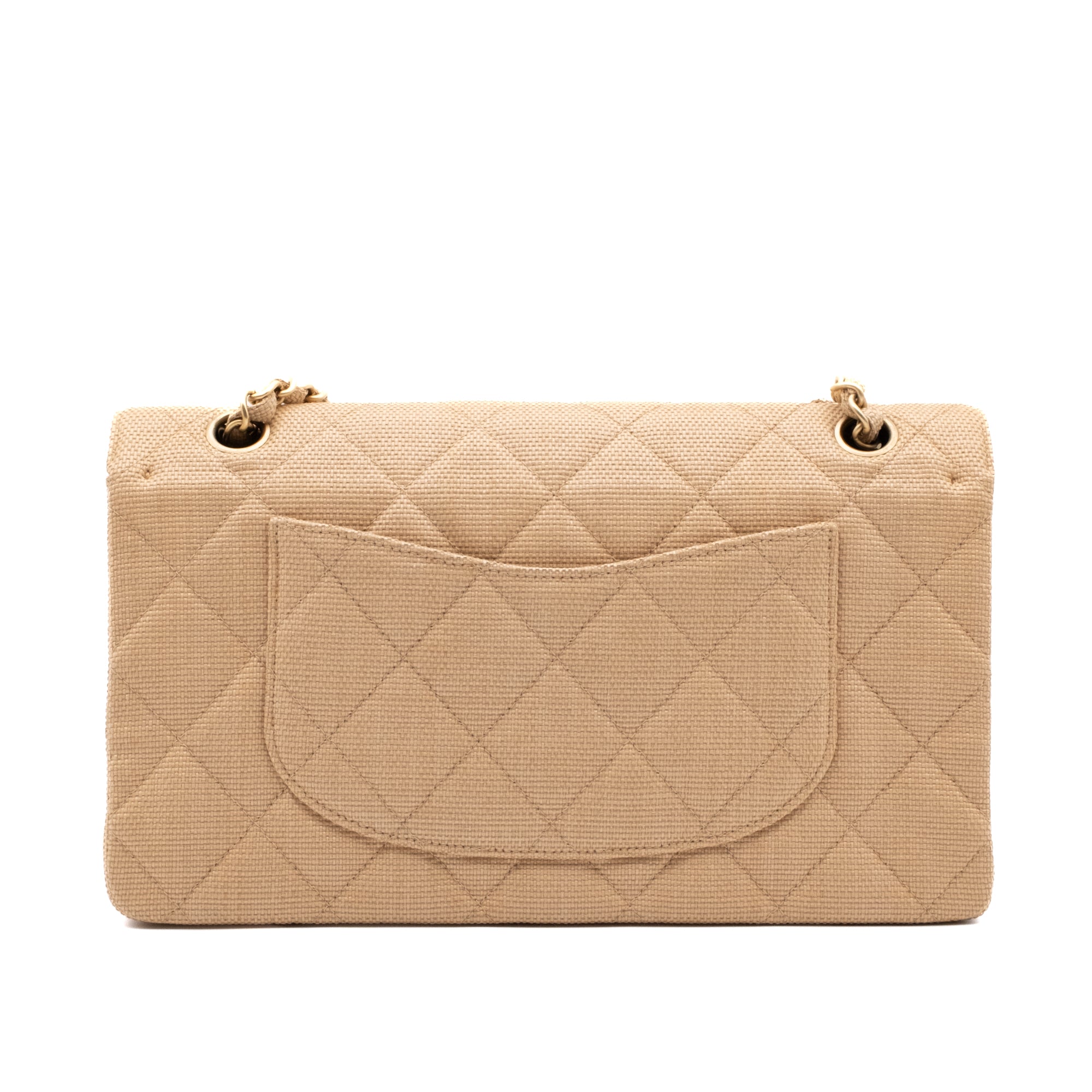 Chanel Classic Double Flap Medium Raffia Stroh Beige GHW