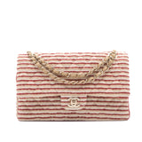 Chanel Classic Double Flap Medium Canvas Rot Creme GHW