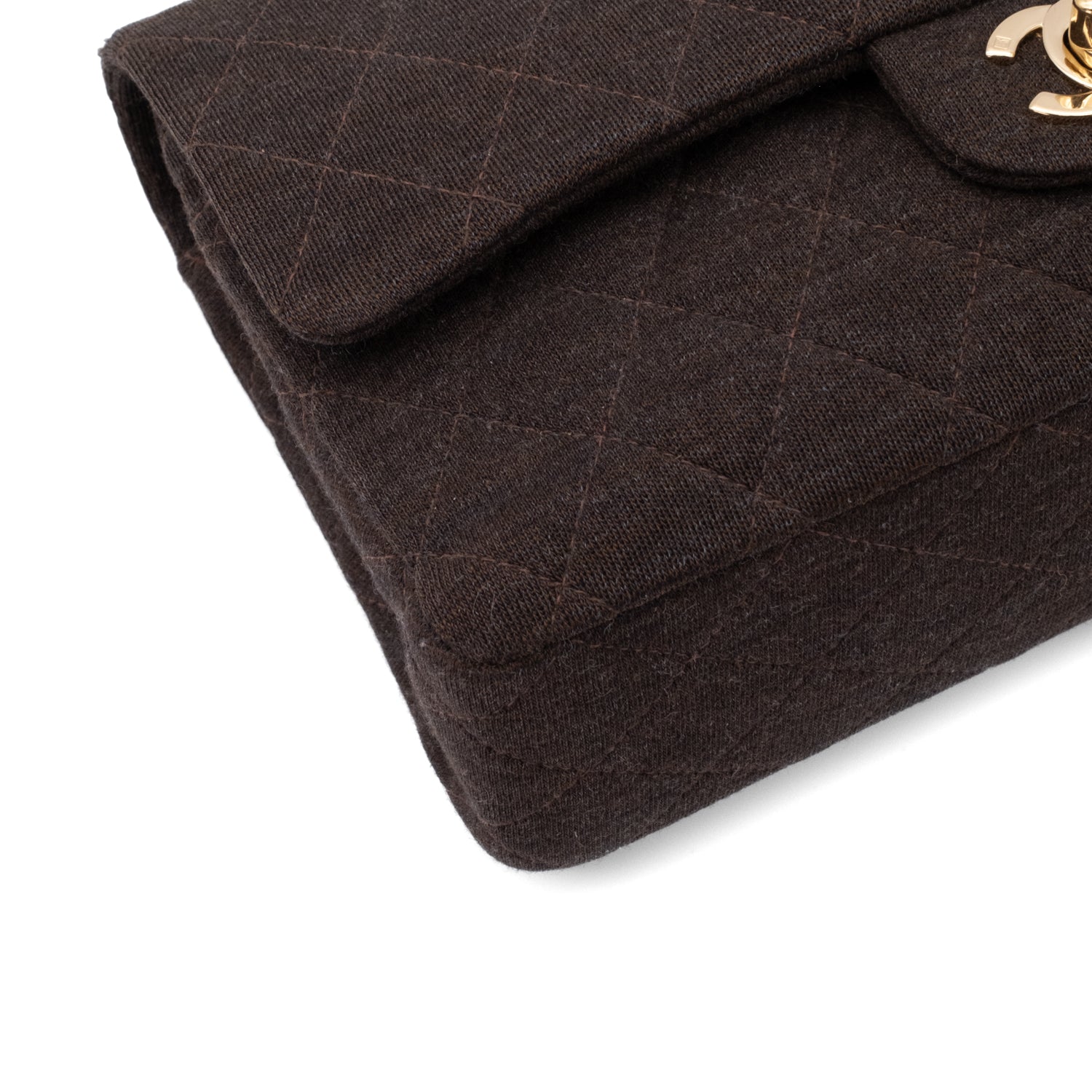 Chanel Classic Double Flap Medium Jersey Braun GHW