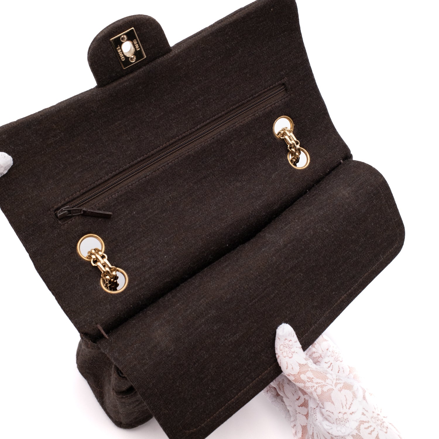 Chanel Classic Double Flap Medium Jersey Braun GHW