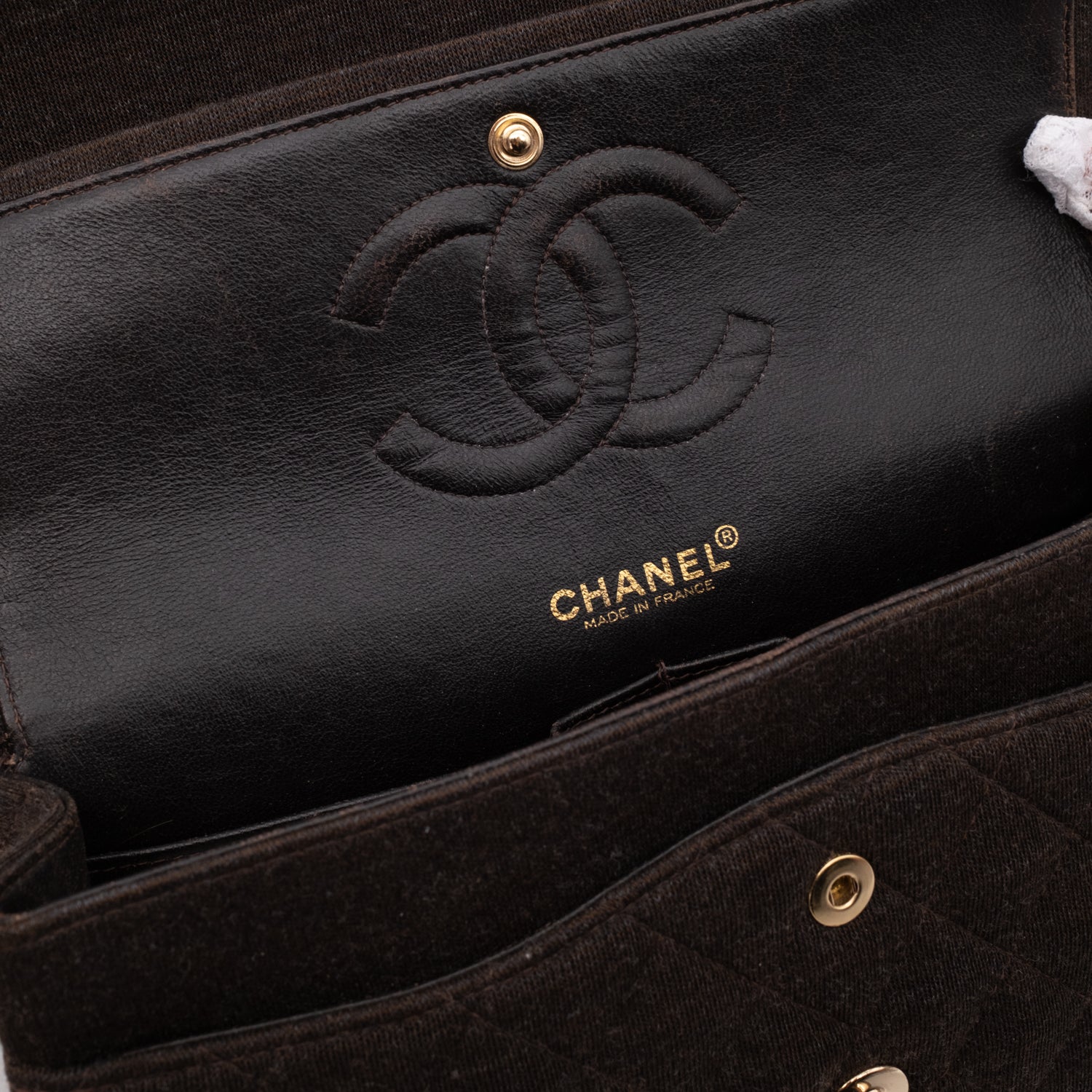 Chanel Classic Double Flap Medium Jersey Braun GHW