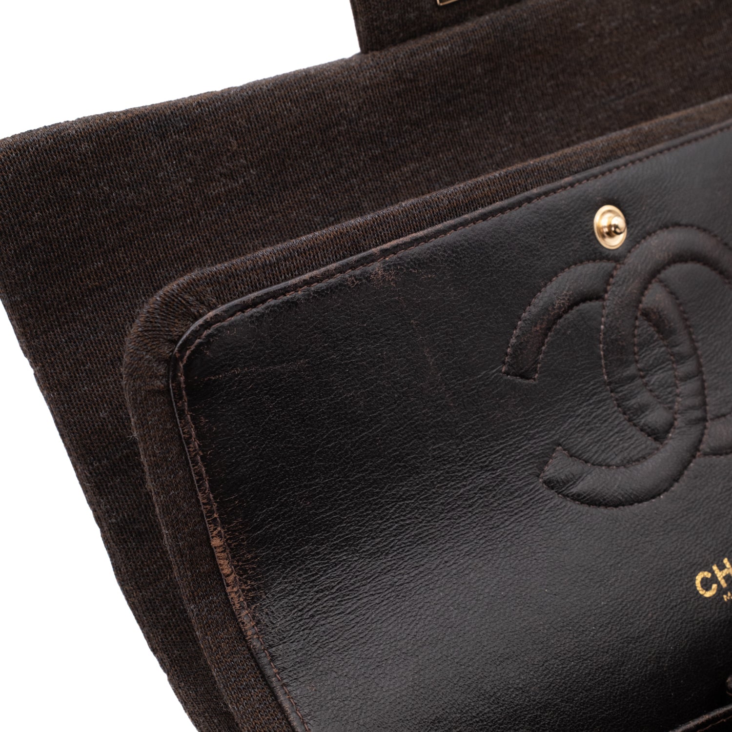 Chanel Classic Double Flap Medium Jersey Braun GHW