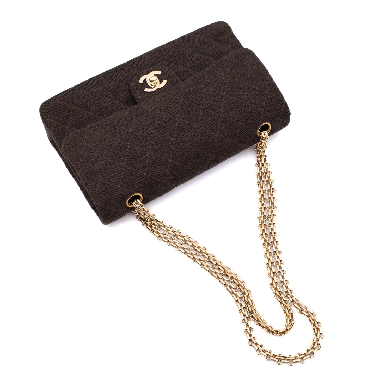 Chanel Classic Double Flap Medium Jersey Braun GHW