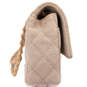 Chanel Classic Single Flap Medium Leinen Canvas Beige GHW