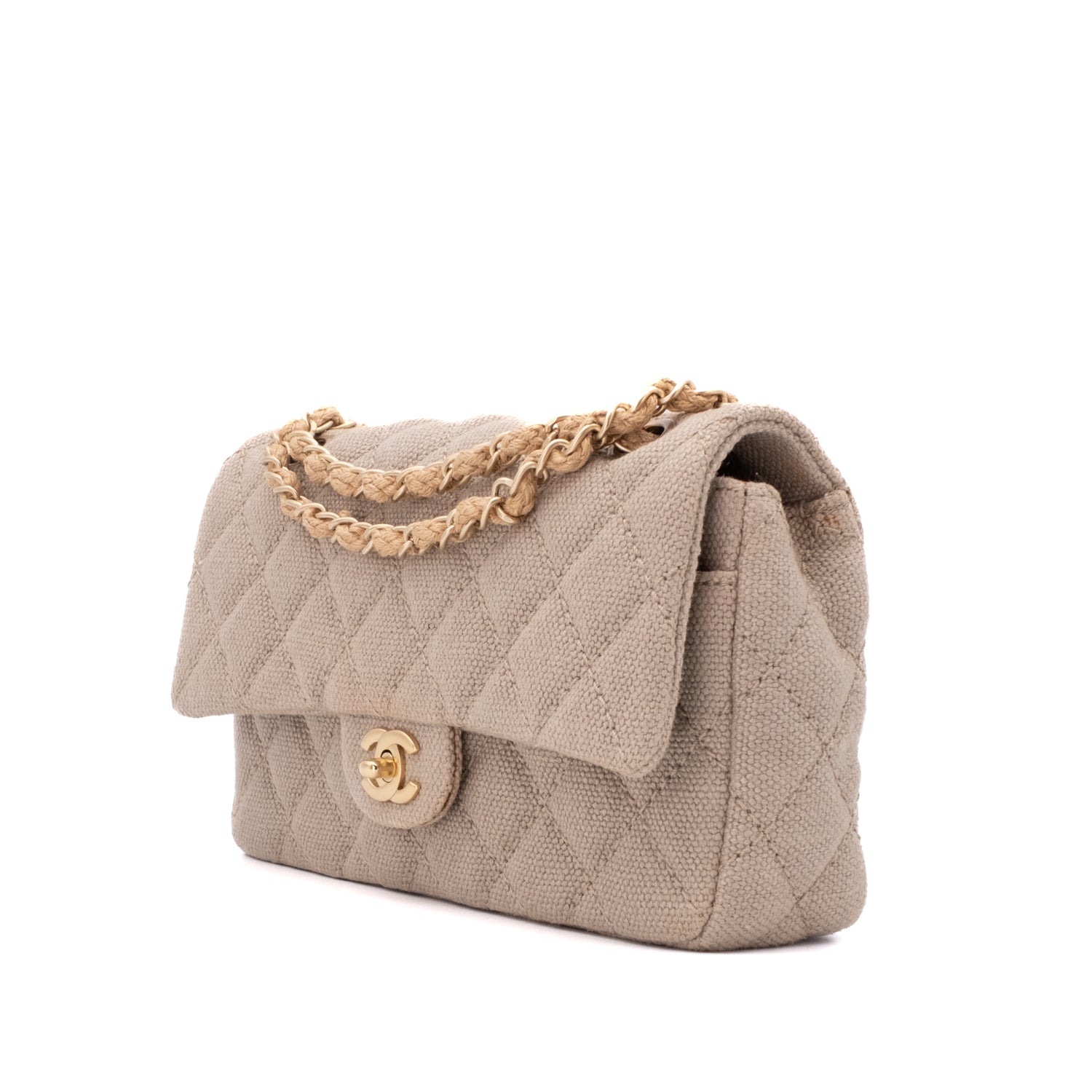 Chanel Classic Single Flap Medium Leinen Canvas Beige GHW