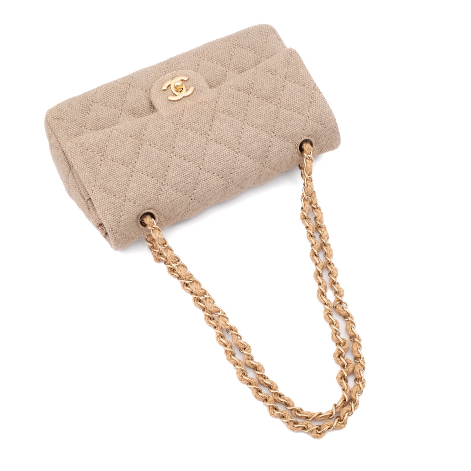 Chanel Classic Single Flap Medium Leinen Canvas Beige GHW