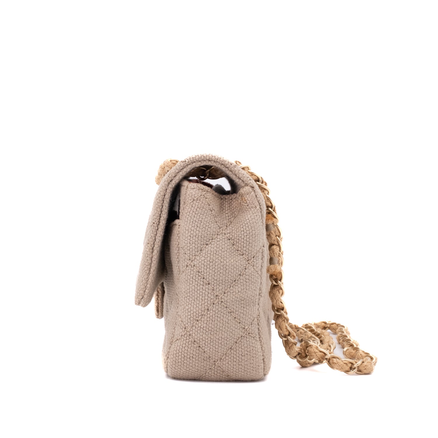 Chanel Classic Single Flap Medium Leinen Canvas Beige GHW