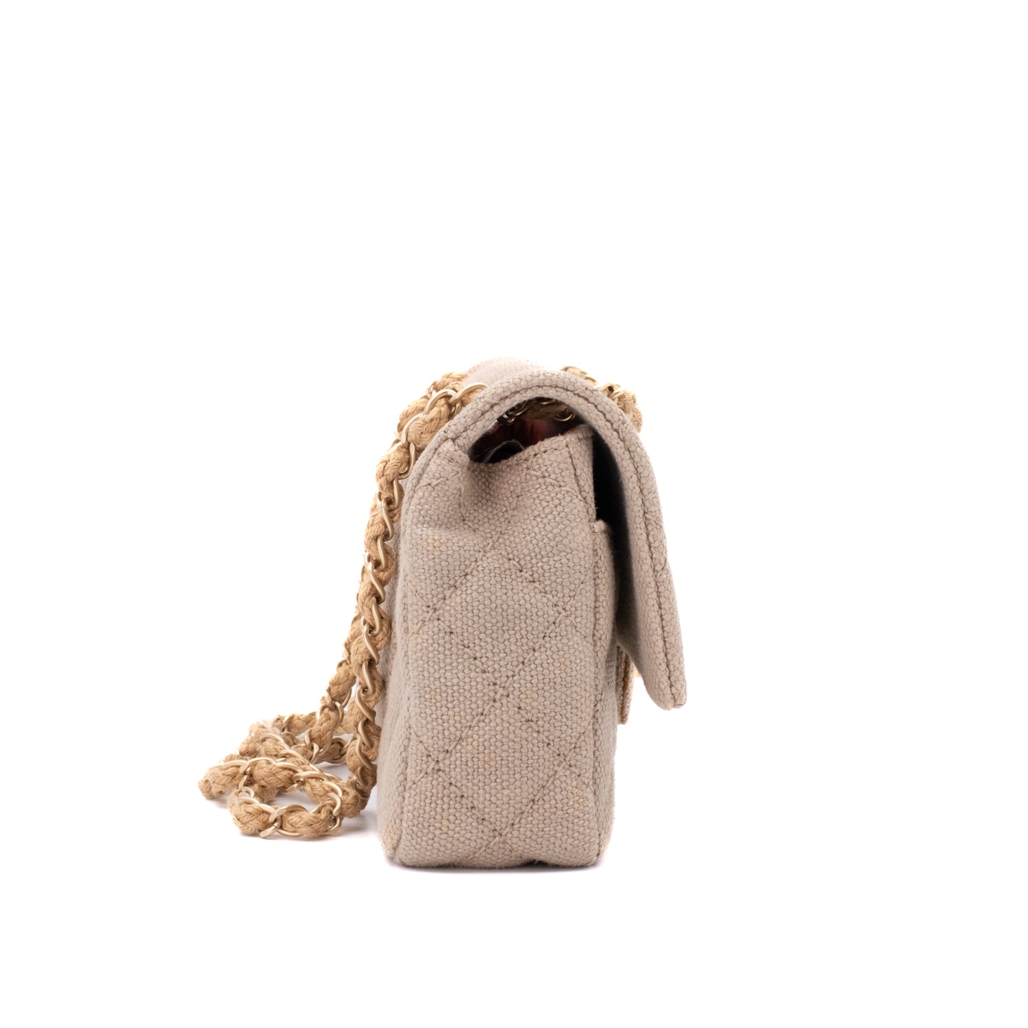 Chanel Classic Single Flap Medium Leinen Canvas Beige GHW