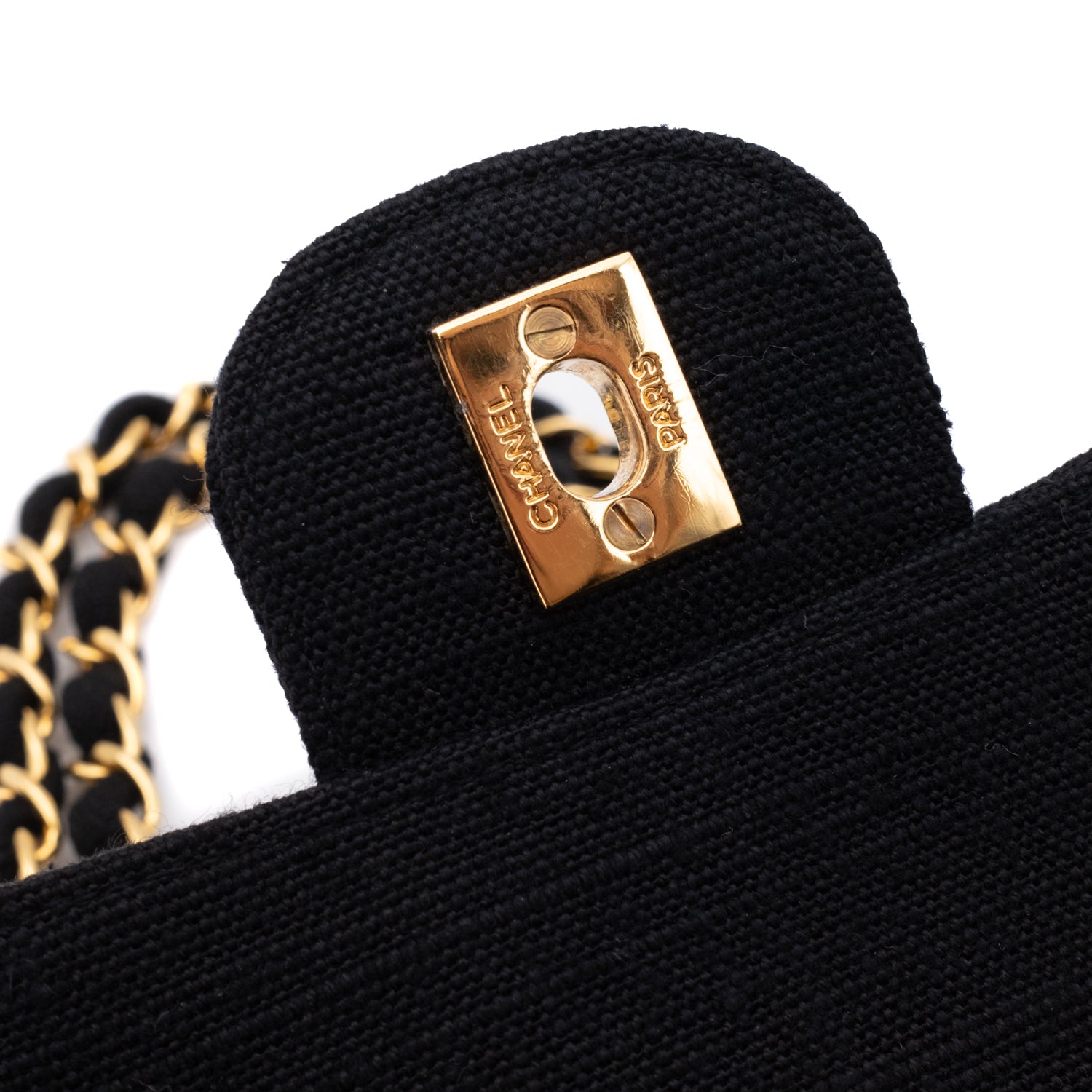 Chanel Classic Double Flap Medium Canvas Leinen Schwarz GHW