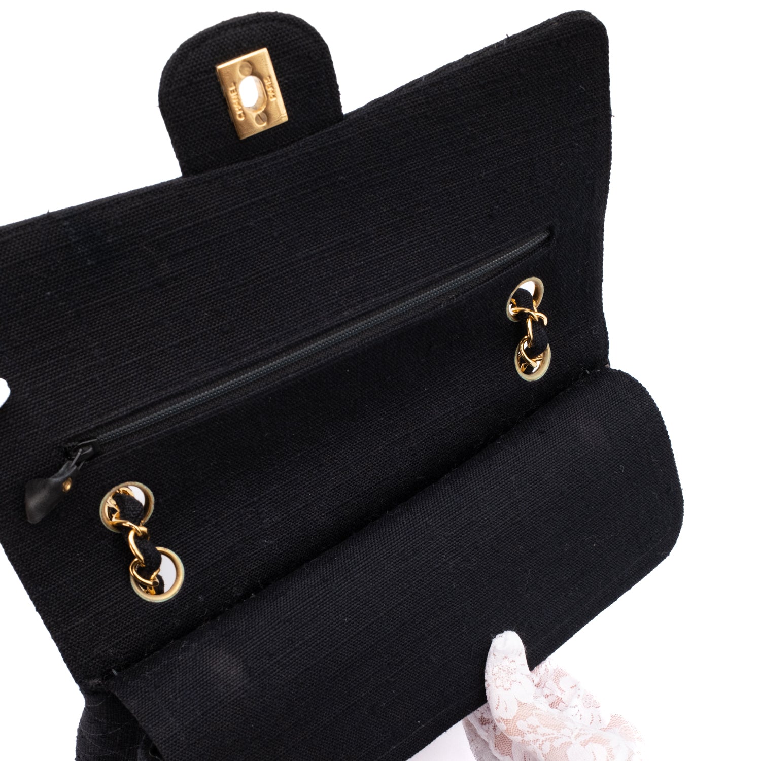 Chanel Classic Double Flap Medium Canvas Leinen Schwarz GHW