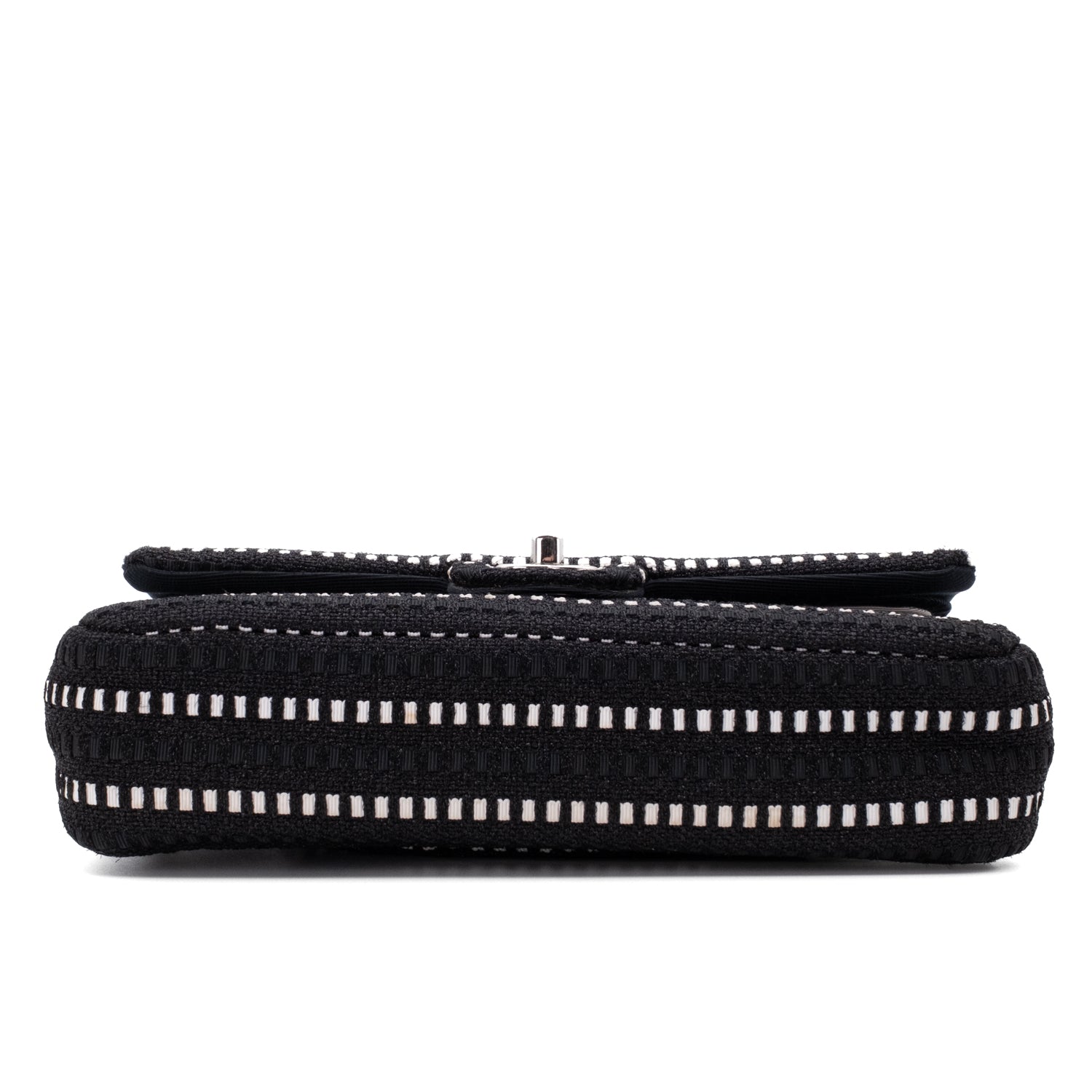 Chanel Classic Double Flap Medium Tweed Ribbon Schwarz/Weiß PHW