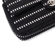 Chanel Classic Double Flap Medium Tweed Ribbon Schwarz/Weiß PHW