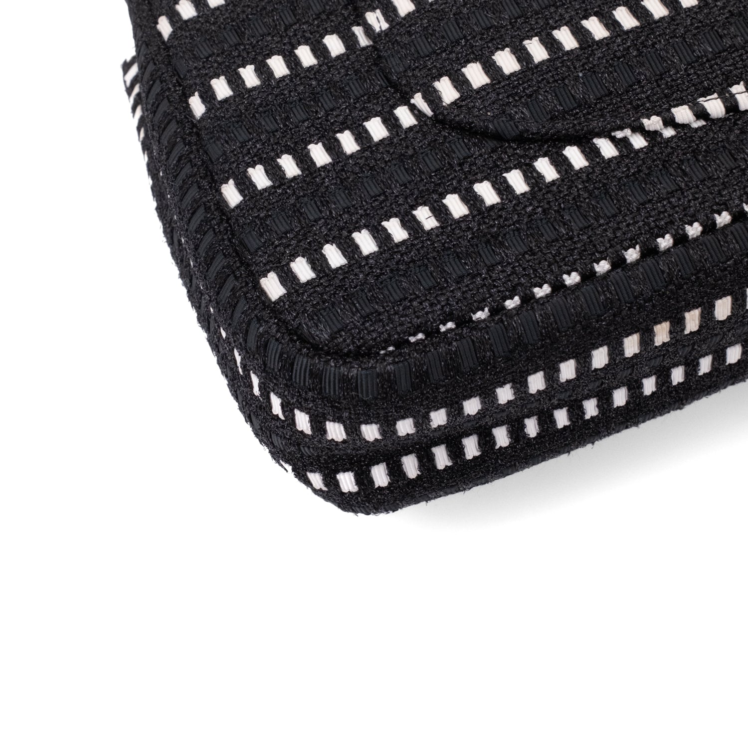 Chanel Classic Double Flap Medium Tweed Ribbon Schwarz/Weiß PHW