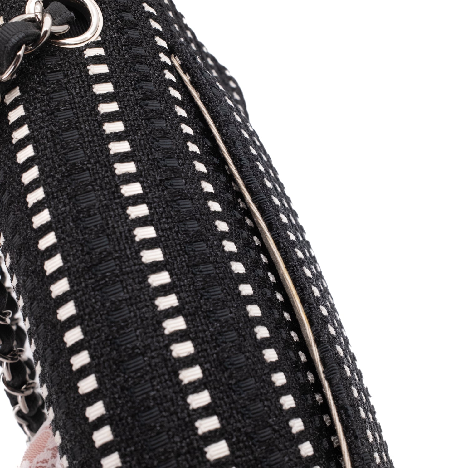 Chanel Classic Double Flap Medium Tweed Ribbon Schwarz/Weiß PHW