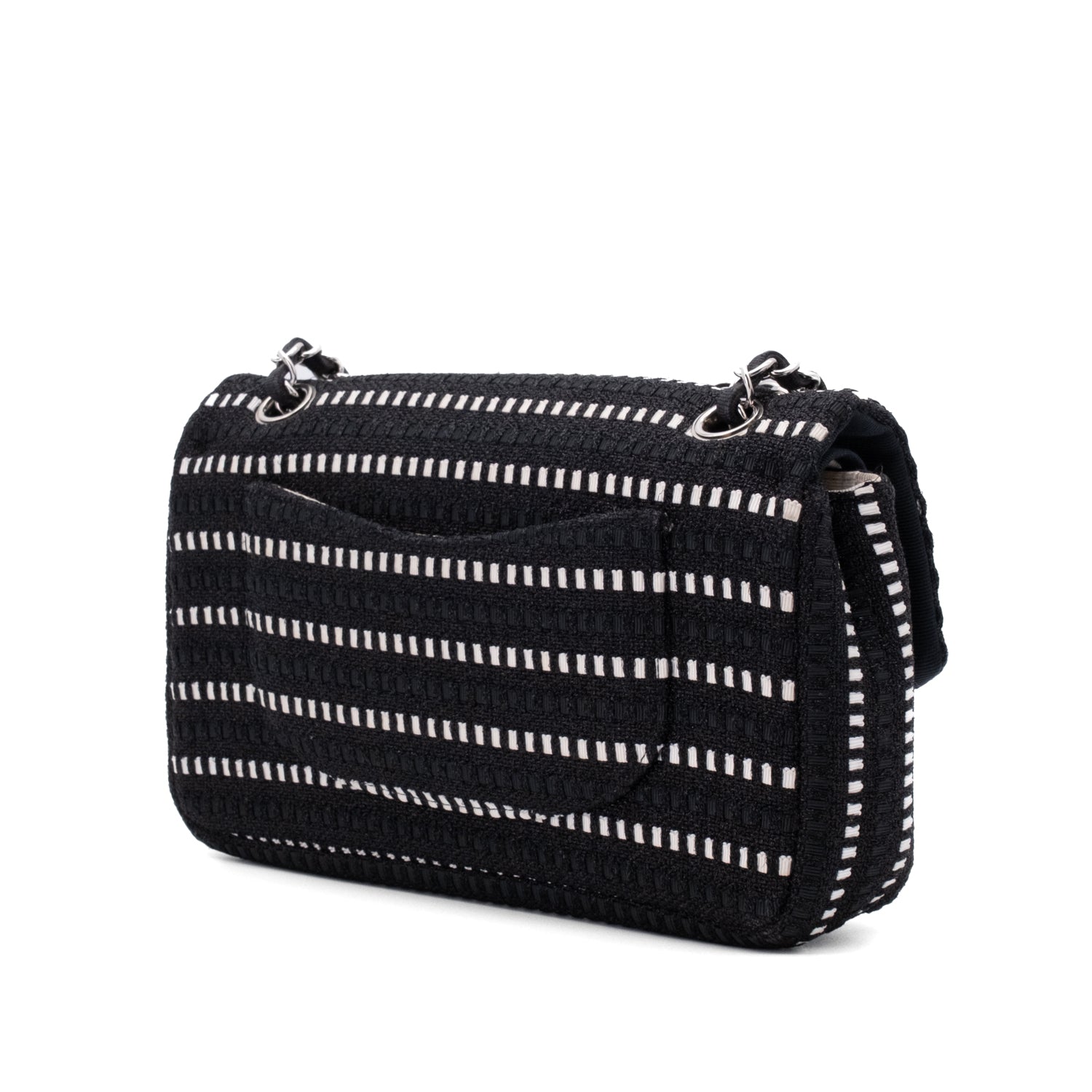 Chanel Classic Double Flap Medium Tweed Ribbon Schwarz/Weiß PHW