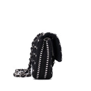 Chanel Classic Double Flap Medium Tweed Ribbon Schwarz/Weiß PHW