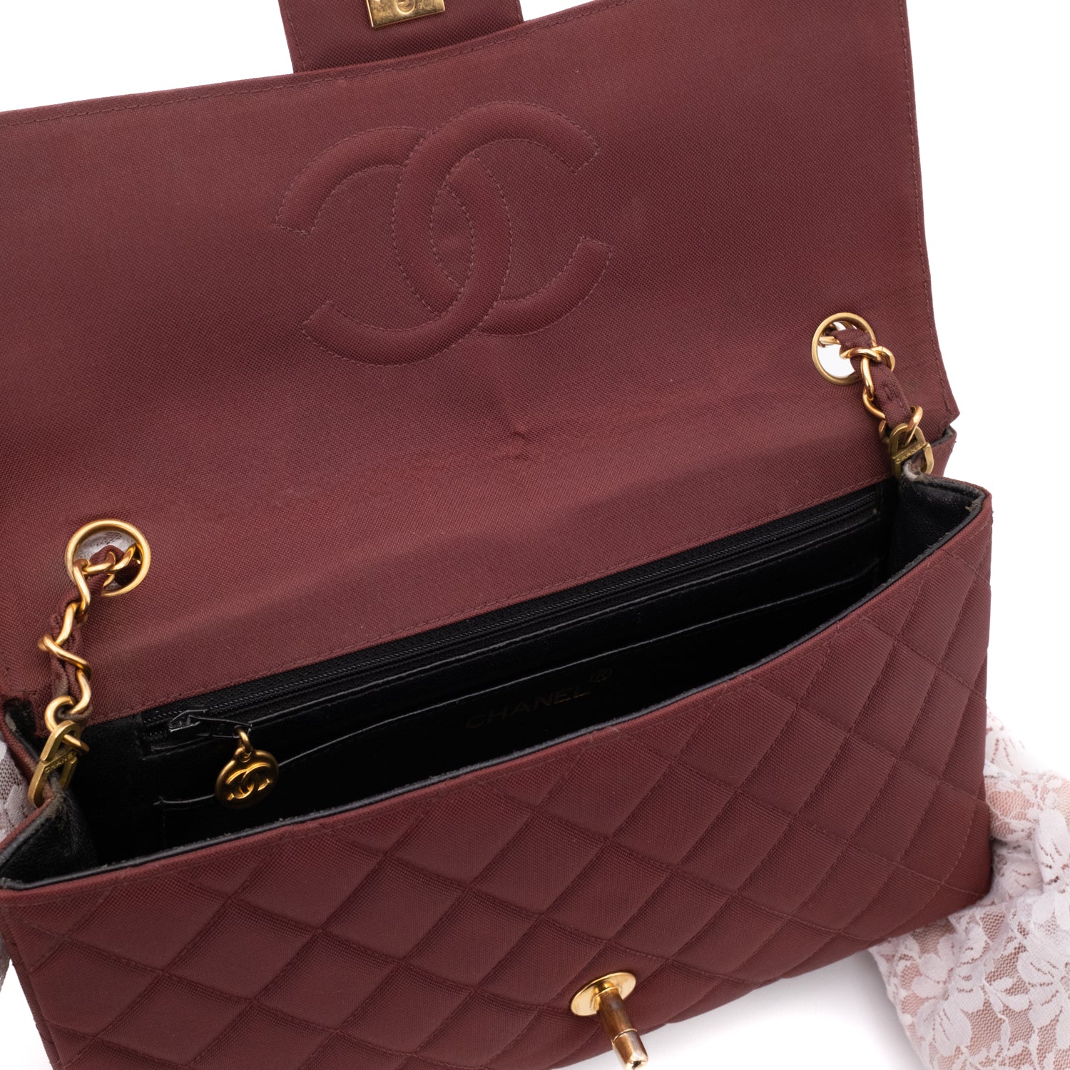 Chanel Classic Single Flap Medium Nylon Burgundy GHW