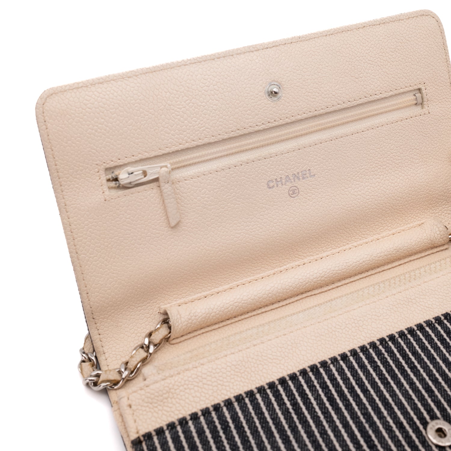 Chanel Wallet On Chain WOC Denim Streifen Navy Creme PHW