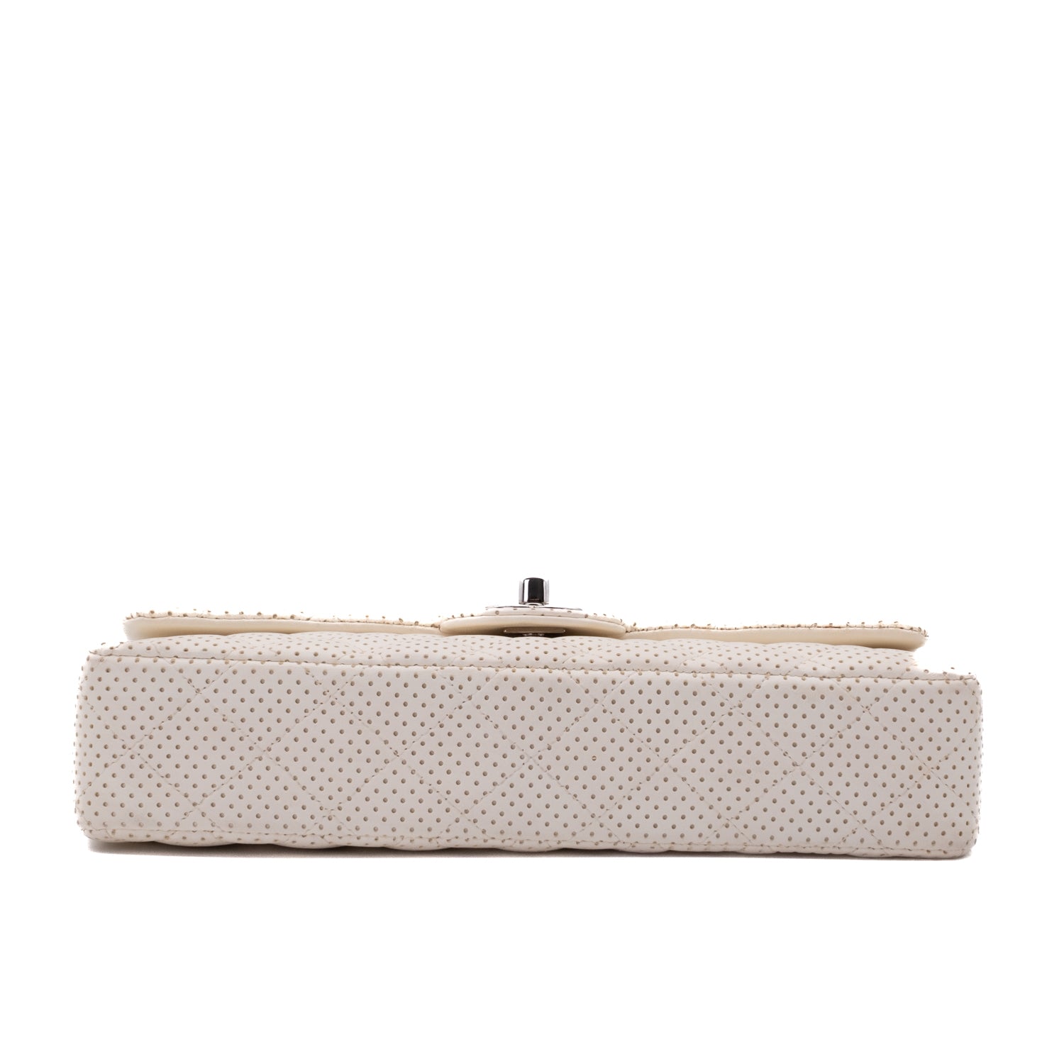 Chanel Classic Single Flap East West Medium Perforiertem Lammleder Off-White PHW