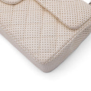Chanel Classic Single Flap East West Medium Perforiertem Lammleder Off-White PHW