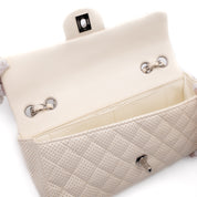 Chanel Classic Single Flap East West Medium Perforiertem Lammleder Off-White PHW