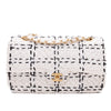 Chanel Classic Single Flap Medium Raffia Stroh Effect Tweed Schwarz Weiß GHW