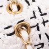 Chanel Classic Single Flap Medium Raffia Stroh Effect Tweed Schwarz Weiß GHW