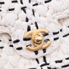 Chanel Classic Single Flap Medium Raffia Stroh Effect Tweed Schwarz Weiß GHW