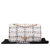 Chanel Classic Single Flap Medium Raffia Stroh Effect Tweed Schwarz Weiß GHW