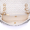 Chanel Classic Single Flap Medium Raffia Stroh Effect Tweed Schwarz Weiß GHW