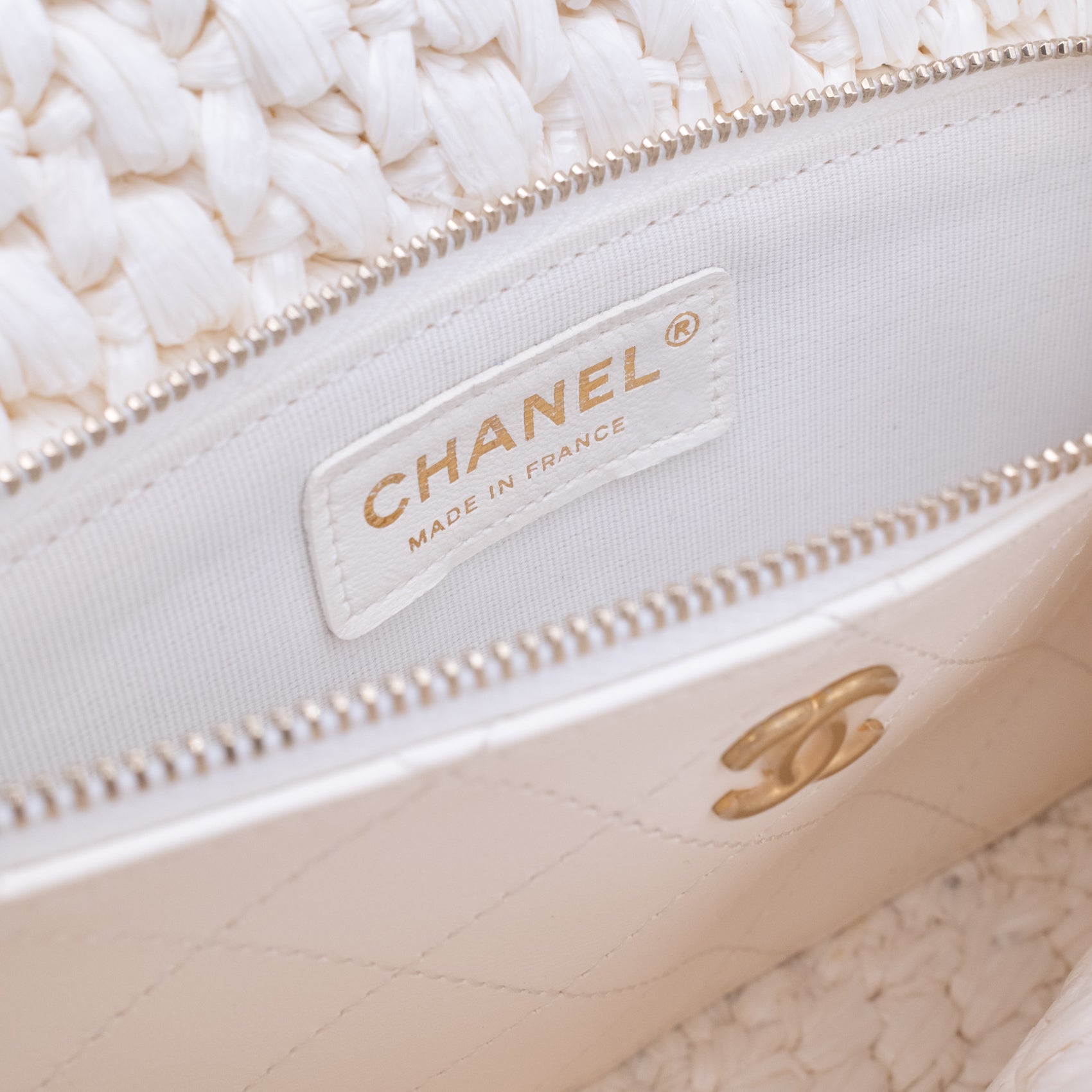 Chanel Classic Single Flap Medium Raffia Stroh Effect Tweed Schwarz Weiß GHW