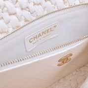 Chanel Classic Single Flap Medium Raffia Stroh Effect Tweed Schwarz Weiß GHW