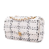 Chanel Classic Single Flap Medium Raffia Stroh Effect Tweed Schwarz Weiß GHW