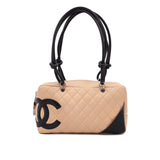 Chanel Cambon Bowling Bag Large Beige Schwarz Rectangle SHW