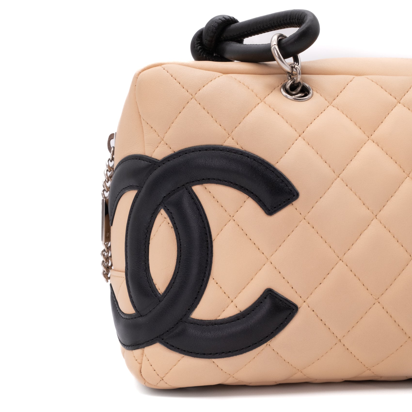 Chanel Cambon Bowling Bag Large Beige Schwarz Rectangle SHW