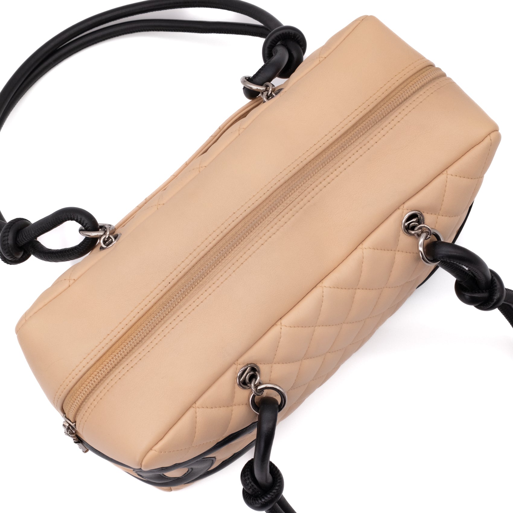 Chanel Cambon Bowling Bag Large Beige Schwarz Rectangle SHW