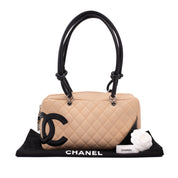 Chanel Cambon Bowling Bag Large Beige Schwarz Rectangle SHW