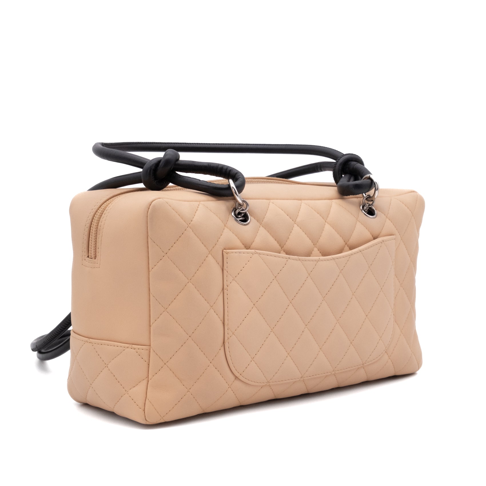 Chanel Cambon Bowling Bag Large Beige Schwarz Rectangle SHW