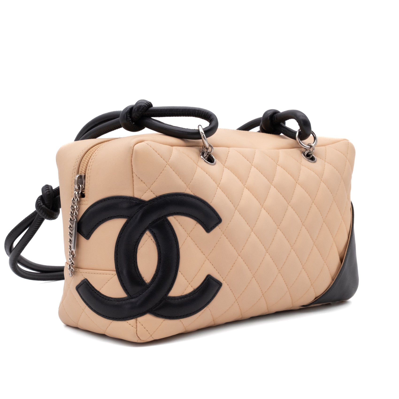 Chanel Cambon Bowling Bag Large Beige Schwarz Rectangle SHW