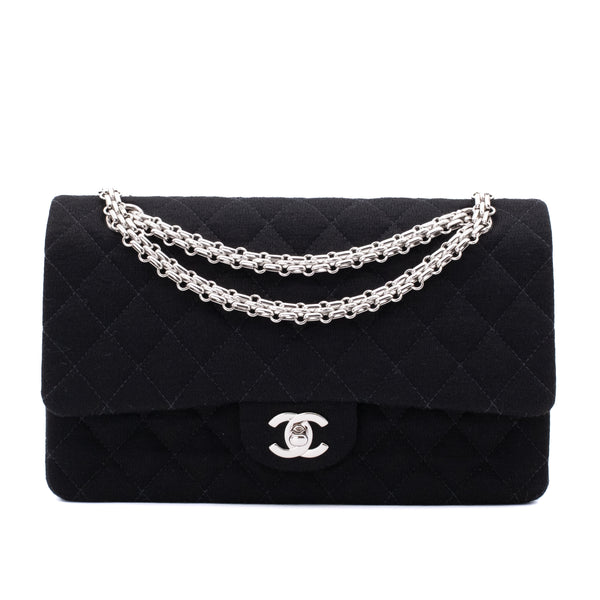 Chanel Classic Double Flap Bag Medium Jersey Schwarz Mademoiselle PHW