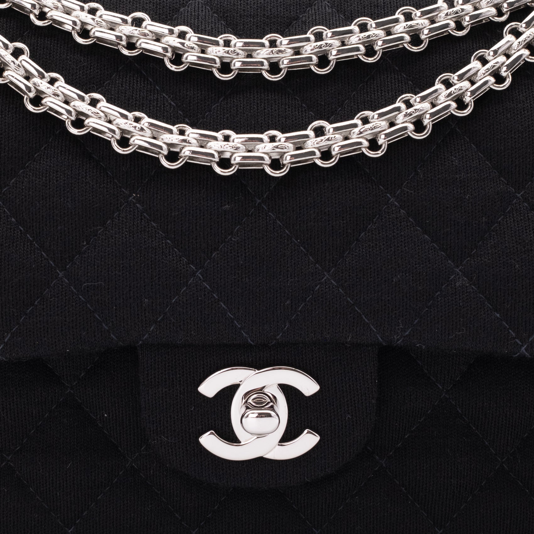 Chanel Classic Double Flap Bag Medium Jersey Schwarz Mademoiselle PHW