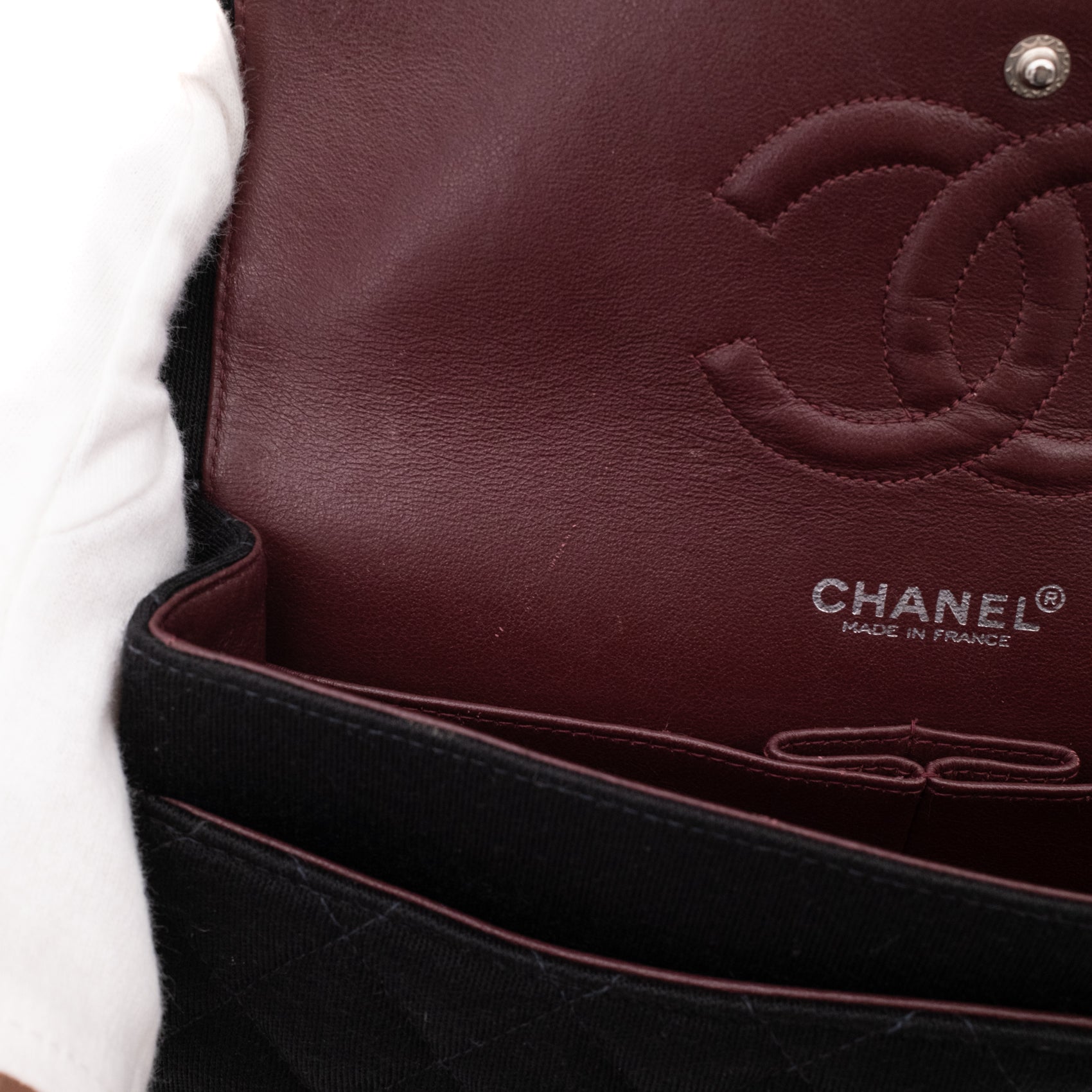 Chanel Classic Double Flap Bag Medium Jersey Schwarz Mademoiselle PHW