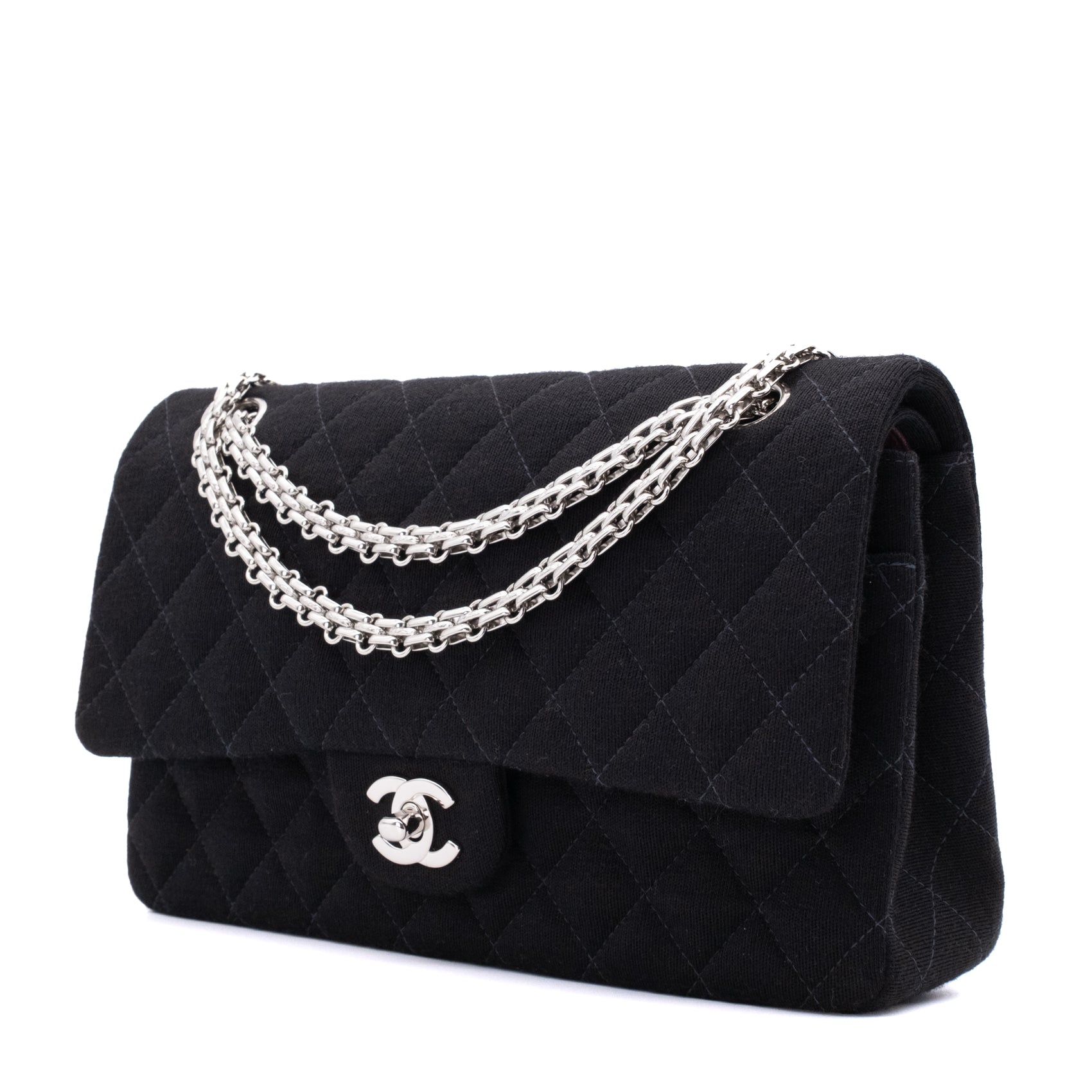 Chanel Classic Double Flap Bag Medium Jersey Schwarz Mademoiselle PHW