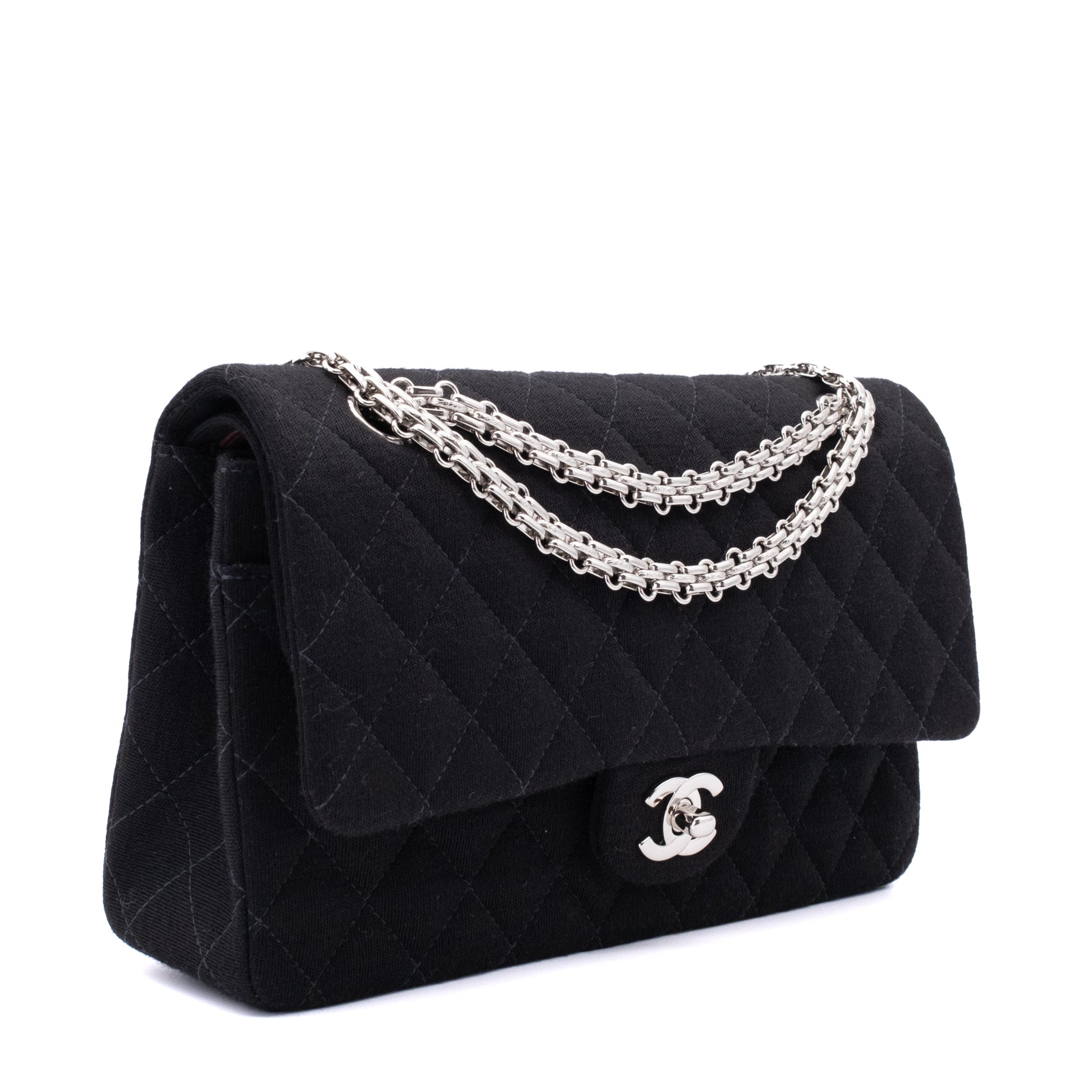 Chanel Classic Double Flap Bag Medium Jersey Schwarz Mademoiselle PHW