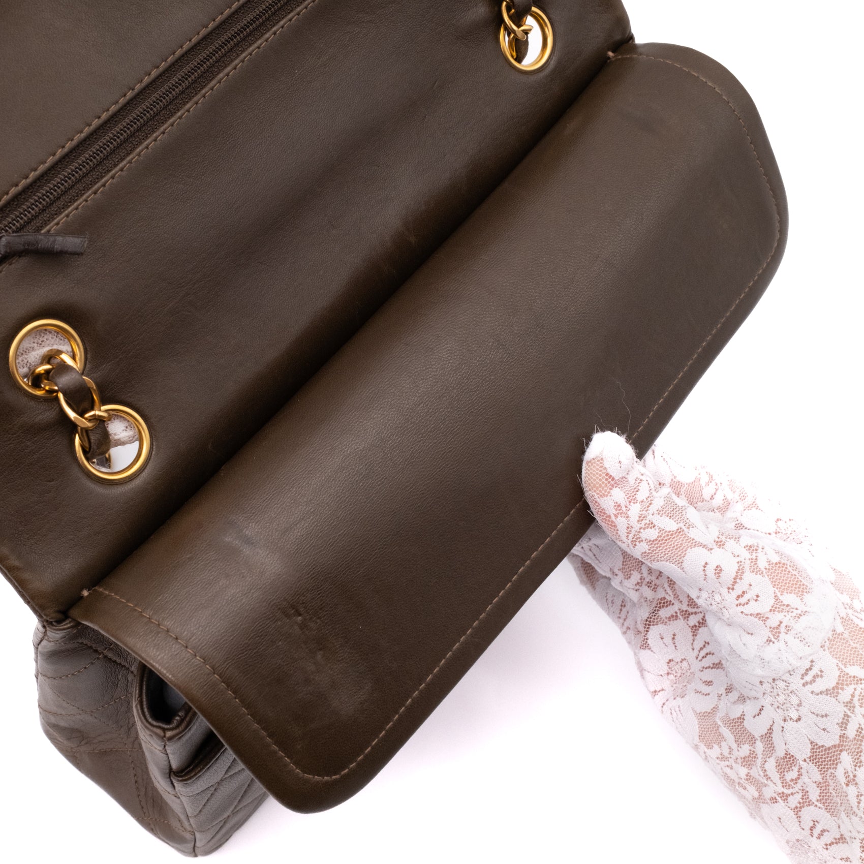 Chanel Classic Double Flap Medium Lammleder Khaki Braun GHW 24k