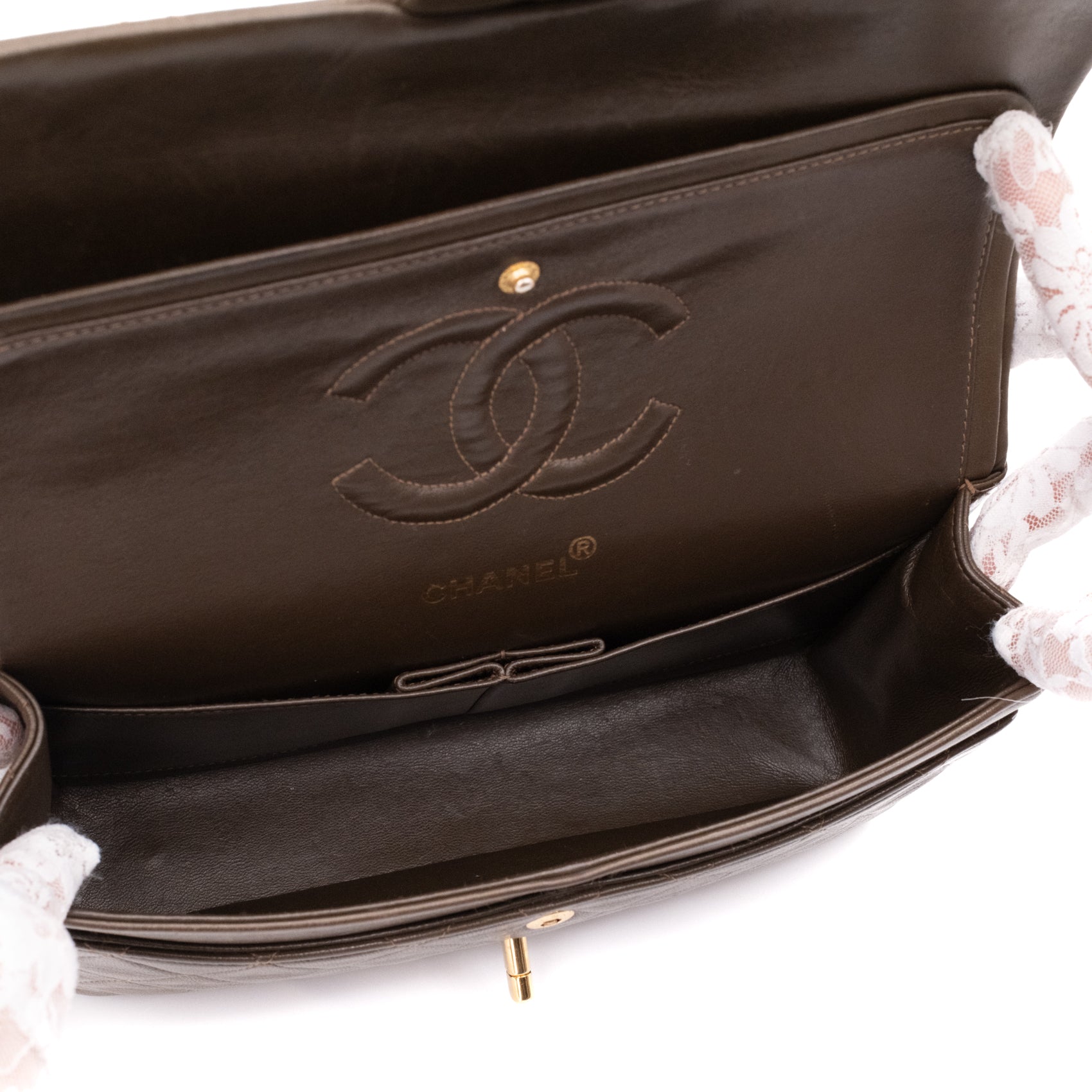Chanel Classic Double Flap Medium Lammleder Khaki Braun GHW 24k